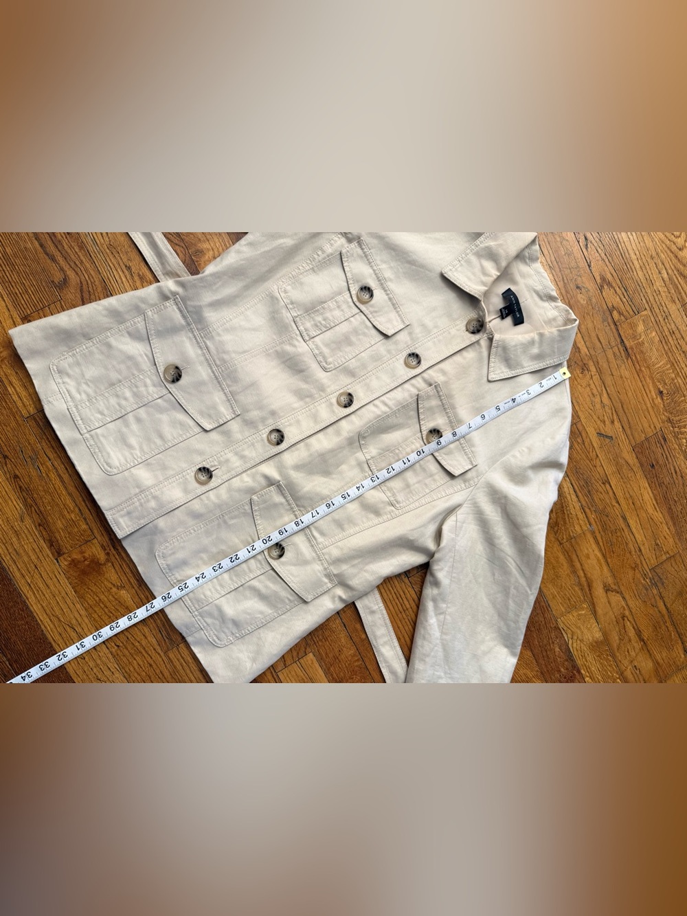 Ann Taylor Linen Blend Belted Safari Utility Jacket Khaki Size 14 - Picture 10 of 16